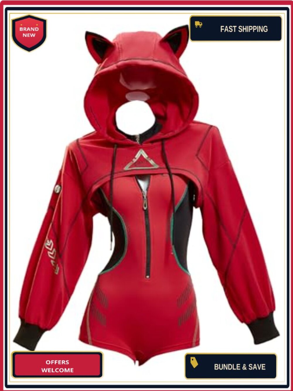 Cyber Sportswear Tight Mecha Pilot Bodysuit with Short Hooded Jacket Cosplay